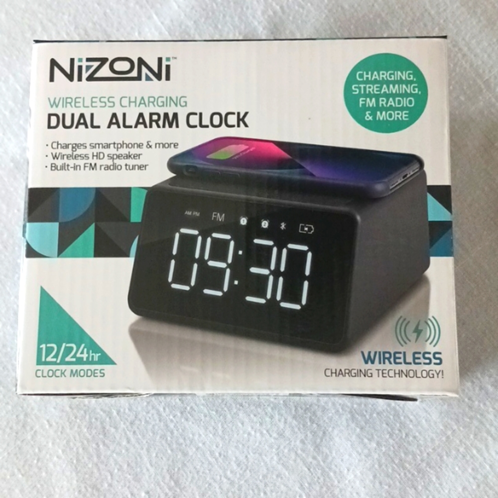 New Nizoni Dual Alarm Clock with wireless charging
